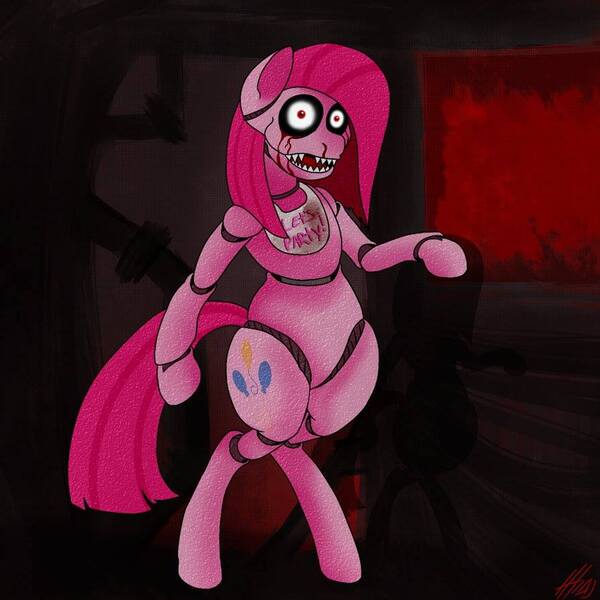 Size: 894x894 | Tagged: grimdark, artist:sovereignbooty, derpibooru import, pinkie pie, pony, bipedal, blood, five nights at freddy's, pinkamena diane pie