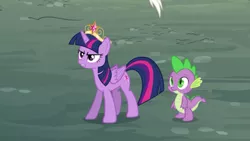 Size: 1024x576 | Tagged: safe, derpibooru import, screencap, discord, spike, twilight sparkle, twilight sparkle (alicorn), alicorn, pony, princess twilight sparkle (episode), derp, element of generosity, element of honesty, element of kindness, element of laughter, element of loyalty, element of magic, elements of harmony, female, floor, glare, gritted teeth, mare, raised eyebrow, wide eyes