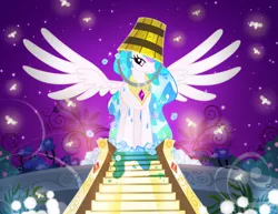Size: 3300x2550 | Tagged: artist:pixelkitties, bedroom eyes, bucket, derpibooru import, eyeshadow, firefly (insect), headbucket, ice, ice bucket challenge, insect, looking at you, majestic, majestic as fuck, makeup, night, princess celestia, safe, sillestia, silly, smiling, spread wings, vector, wet, wet mane, wings