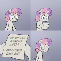 Size: 2000x2000 | Tagged: derpibooru import, exploitable meme, meme, /mlp/, obligatory pony, safe, sweetie belle, sweetie's note meme