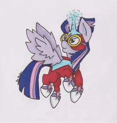 Size: 1024x1077 | Tagged: safe, artist:pprinceran, derpibooru import, masked matter-horn, twilight sparkle, twilight sparkle (alicorn), alicorn, pony, power ponies (episode), clothes, costume, female, magic, mare, power ponies, solo, traditional art