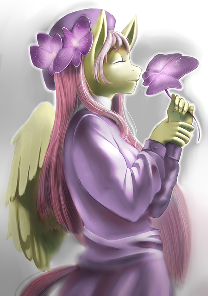 Size: 1000x1418 | Tagged: anthro, artist:m@k, derpibooru import, fluttershy, pixiv, safe, solo