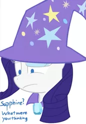 Size: 501x722 | Tagged: artist:bambooharvester, ask, clothes, derpibooru import, hat, rarity, rarity replies, safe, solo, trixie's hat, tumblr