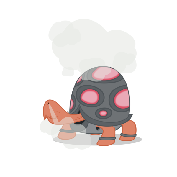 Size: 1750x1750 | Tagged: artist:navitaserussirus, crossover, dead source, derpibooru import, eyes closed, male, pet, pokefied, pokémon, safe, simple background, solo, species swap, steam, tank, torkoal, tortoise, transparent background