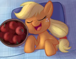 Size: 1100x849 | Tagged: 1trickpone's sleeping ponies, apple, applejack, artist:1trick, derpibooru import, food, safe, sleeping, solo, that pony sure does love apples