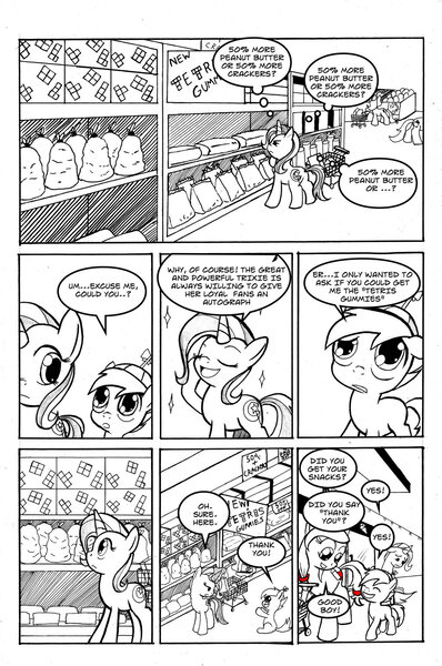 Size: 1024x1542 | Tagged: safe, artist:leon-z, derpibooru import, button mash, trixie, oc, oc:cream heart, pony, comic:returns endings & beginnings, comic, food, gummy snacks, supermarket, tetris