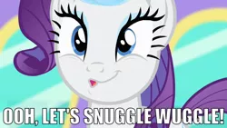 Size: 1280x720 | Tagged: 8^y, caption, derpibooru import, image macro, imma snuggle you, meme, rarity, safe, snuggling, solo, text