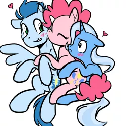 Size: 1200x1200 | Tagged: artist:rwl, bisexual, crack shipping, cute, derpibooru import, diapinkes, female, jealous, lesbian, lesbian in front of boys, male, pinkie pie, pinkie pie gets all the mares, pinkie pie gets all the stallions, polyamory, safe, shipping, soarin', soarinpie, straight, trixie, trixiepie
