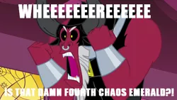 Size: 490x276 | Tagged: caption, crossover, derpibooru import, edgy, image macro, lord tirek, meme, safe, scorpan's necklace, screencap, shadow the hedgehog, shadow the hedgehog (game), solo, sonic the hedgehog (series), text, that damn fourth chaos emerald, tirek where is your meme?!
