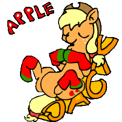 Size: 300x300 | Tagged: safe, artist:caitsith511, derpibooru import, applejack, pony, animated, clothes, hat, kneesocks, lazy, silly, silly pony, sitting on name, socks, who's a silly pony