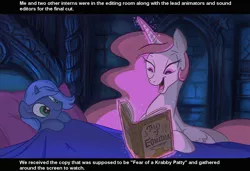 Size: 1078x739 | Tagged: celestia's bedtime story, creepypasta, derpibooru import, female, filly, princess celestia, princess luna, safe, squidward's suicide, this will end in tears, woona, younger