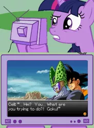 Size: 563x769 | Tagged: cell, cell (dbz), derpibooru import, dragon ball z, exploitable meme, gameboy advance, goku, meme, morbidly confusing, obligatory pony, out of context, perfect cell, safe, son goku, tv meme, twilight sparkle