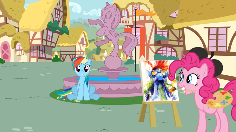 Size: 1024x576 | Tagged: derpibooru import, edit, meme, painting, pinkie pie, pinkie's painting, rainbow dash, safe