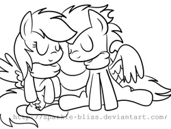 Size: 1024x768 | Tagged: safe, artist:sparkle-bliss, derpibooru import, rainbow dash, soarin', female, male, monochrome, shipping, soarindash, straight