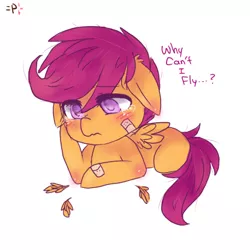 Size: 450x450 | Tagged: artist:phasilicrenavon, bandage, derpibooru import, injured, sad, safe, scootaloo, scootaloo can't fly, scootasad, solo