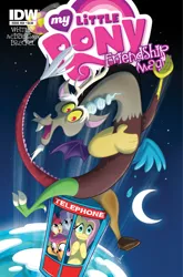 Size: 1038x1575 | Tagged: advertisement, apple bloom, artist:amy mebberson, bill and ted's excellent adventure, cover, cutie mark crusaders, derpibooru import, discord, fluttershy, hot topic, idw, idw advertisement, phone booth, safe, scootaloo, spoiler:comic, sweetie belle