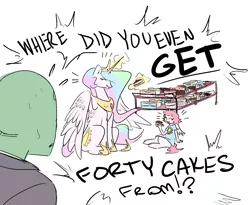 Size: 1765x1449 | Tagged: and that's terrible, artist:nobody, cake, cakelestia, cute, daughter, derpibooru import, eating, eyes closed, family, father, female, food, happy, interspecies offspring, lex luthor, magic, male, meme, mother, mother and child, mother and daughter, oc, oc:anon, oc:dawn, offspring, parent:anon, parent:oc:anon, parent:princess celestia, princess celestia, safe, satyr, sitting, smiling, spread wings, stealing, sweat, :t, telekinesis, wings