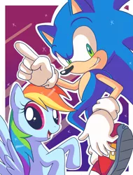 Size: 923x1217 | Tagged: artist:domestic-hedgehog, crossover, derpibooru import, duo, rainbow dash, safe, sonic the hedgehog, sonic the hedgehog (series)