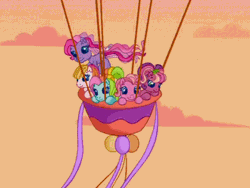Size: 640x480 | Tagged: animated, balloon, cheerilee (g3), close-up, cute, derpibooru import, g3, g3.5, g3betes, hot air balloon, it's coming right at us, looking at you, pinkie pie (g3), rainbow dash (g3), safe, screencap, somewhere super new, starsong, toola roola, twinkle wish adventure