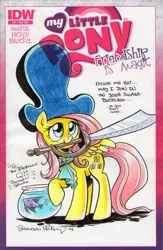 Size: 400x613 | Tagged: artist:brendahickey, bicorne, derpibooru import, fluttershy, gill, hat, if that's okay with you, mouth hold, pirate, pirate hat, safe, sword, weapon