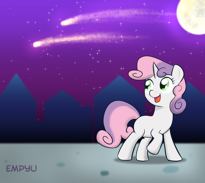 Size: 1000x889 | Tagged: safe, artist:empyu, derpibooru import, sweetie belle, pony, unicorn, 30 minute art challenge, applejack's parents, female, filly, meteor, shooting star, shooting stars, solo