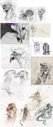 Size: 1024x2446 | Tagged: artist:vongrell, bird, derpibooru import, dragon, furry, king sombra, nightmare moon, oc, princess luna, raven (bird), safe, sketch, sketch dump, traditional art