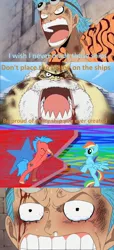 Size: 960x2100 | Tagged: safe, derpibooru import, rainbow dash, ponified, pony, crossover, crossover shipping, crying, double meaning, franky, meme, one piece, shipping, tom (one piece)