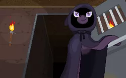 Size: 320x200 | Tagged: artist:herooftime1000, derpibooru import, dungeon, haunted, haunted house, hooded cape, oc, octavia in the underworld's cello, safe, unofficial characters only