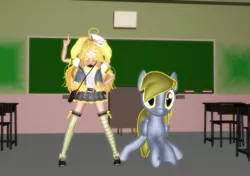 Size: 1024x720 | Tagged: safe, artist:mattwo, derpibooru import, derpy hooves, human, pony, 3d, cirno's perfect math class, classroom, cute, human derpy, human ponidox, humanized, japanese, mmd, self ponidox, video link in description