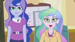 Size: 1345x761 | Tagged: safe, derpibooru import, screencap, princess celestia, princess luna, equestria girls, rainbow rocks, celestia's office, hypnosis, hypnotized, principal celestia, vice principal luna