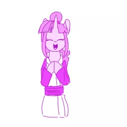 Size: 700x700 | Tagged: alternate hairstyle, artist:goat train, clothes, derpibooru import, eyes closed, kimono (clothing), monochrome, open mouth, safe, smiling, solo, twilight sparkle