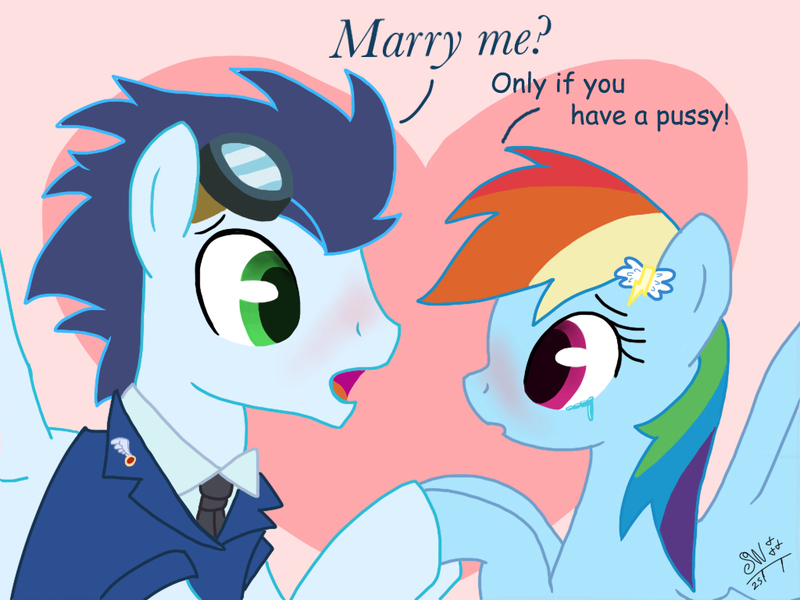 Size: 1024x768 | Tagged: questionable, artist:tasticstarlight, derpibooru import, edit, rainbow dash, soarin', female, lesbian, male, rainbow dumb, shipping, soarindash, straight, stupidity, vulgar