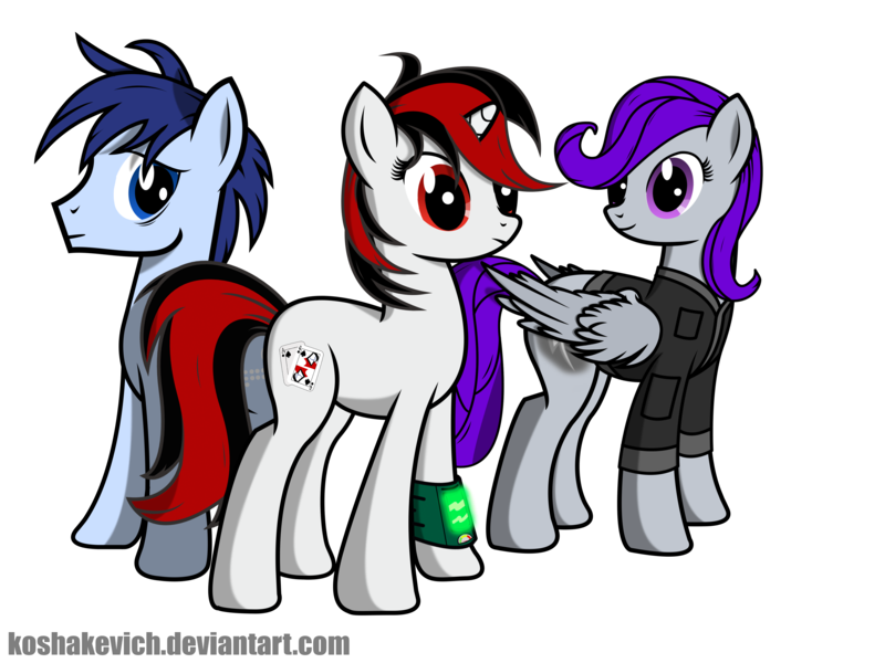 Size: 4267x3200 | Tagged: artist:koshakevich, derpibooru import, fallout equestria, fallout equestria: project horizons, fanfic art, oc, oc:blackjack, oc:morning glory (project horizons), oc:p-21, safe, simple background, transparent background, unofficial characters only, vector