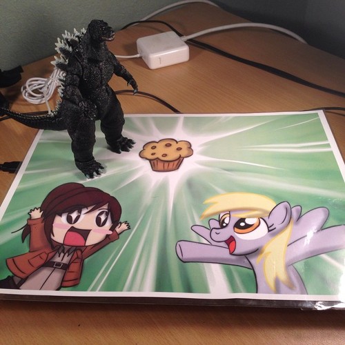 Size: 500x500 | Tagged: safe, derpibooru import, derpy hooves, kaiju, pegasus, pony, attack on titan, female, food, godzilla, godzilla (series), mare, muffin, neca, photo, sasha braus