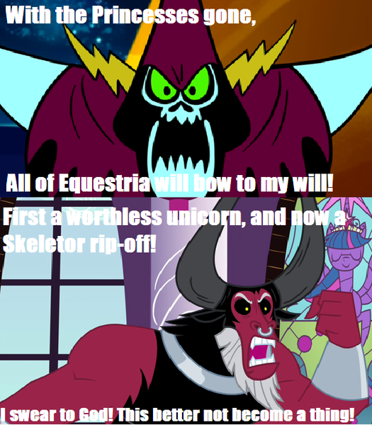 Size: 586x670 | Tagged: derpibooru import, everyone steals tirek's meme, exploitable meme, foreshadowing, hilarious in hindsight, lord hater, lord tirek, meme, safe, tempting fate, the picnic, tirek vs everyone meme, wander over yonder