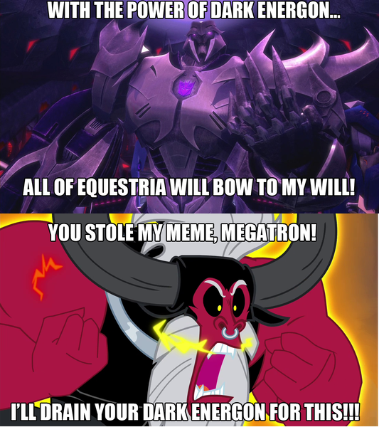 Size: 1100x1238 | Tagged: dark energon, derpibooru import, everyone steals tirek's meme, exploitable meme, lord tirek, megatron, megatron vs tirek, meme, rage, safe, tirek vs everyone meme, transformers, transformers prime, villain fight