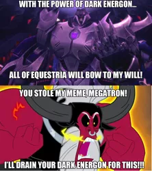 Size: 1100x1238 | Tagged: dark energon, derpibooru import, everyone steals tirek's meme, exploitable meme, lord tirek, megatron, megatron vs tirek, meme, rage, safe, tirek vs everyone meme, transformers, transformers prime, villain fight