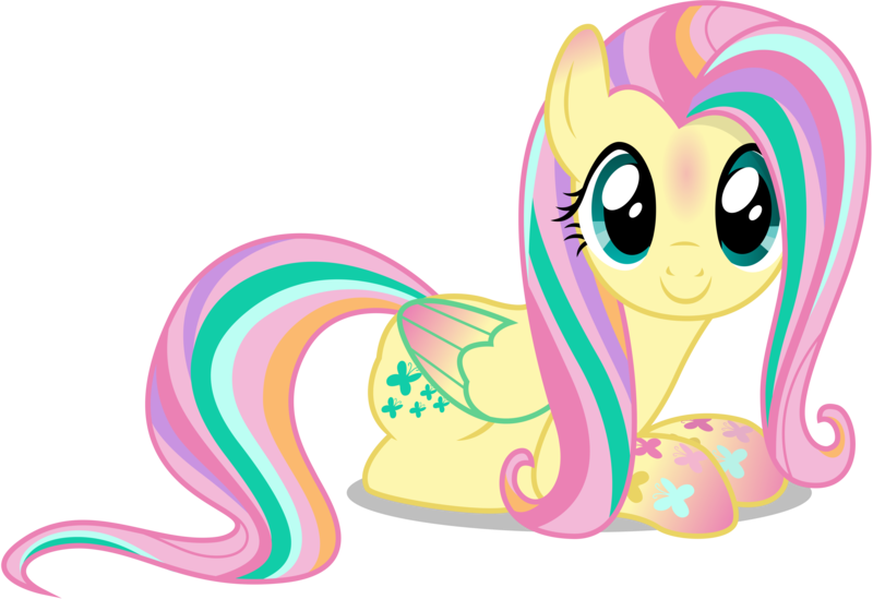 Size: 8750x6000 | Tagged: absurd resolution, .ai available, artist:caliazian, c:, cute, derpibooru import, fluttershy, let the rainbow remind you, looking at you, prone, rainbow power, safe, shyabetes, simple background, smiling, solo, transparent background, twilight's kingdom, vector