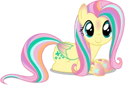 Size: 8750x6000 | Tagged: absurd resolution, .ai available, artist:caliazian, c:, cute, derpibooru import, fluttershy, let the rainbow remind you, looking at you, prone, rainbow power, safe, shyabetes, simple background, smiling, solo, transparent background, twilight's kingdom, vector