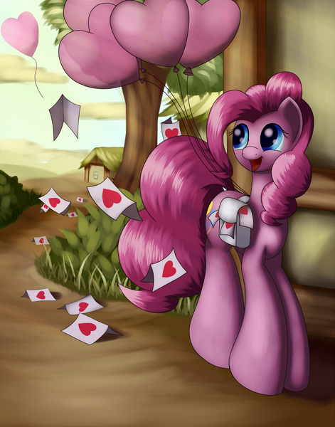 Size: 1650x2100 | Tagged: artist:grennadder, balloon, derpibooru import, heart balloon, holiday, pinkie pie, safe, solo, valentine's day