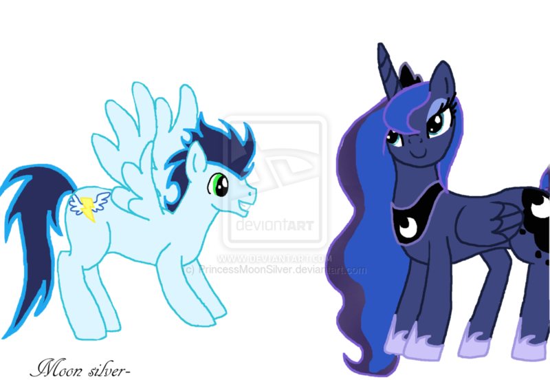 Size: 1024x707 | Tagged: 1000 hours in ms paint, artist:princessmoonsilver, bedroom eyes, derpibooru import, female, grin, male, ms paint, old cutie mark, princess luna, safe, shipping, simple background, smiling, soarin', soaruna, spread wings, straight, transparent background, watermark, wings