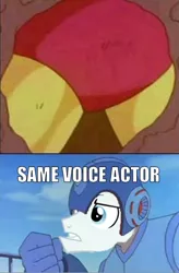 Size: 346x526 | Tagged: derpibooru import, edit, english, exploitable meme, gutsman, gutsman's ass, ian james corlett, megaman, meme, safe, same voice actor, silver shill, voice actor joke