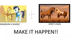 Size: 1280x634 | Tagged: artist:hyolark, braeburn, derpibooru import, exploitable meme, gay, make it happen, male, meme, rain, safe, shipping, soarburn, soarin', spirit, spirit: stallion of the cimarron