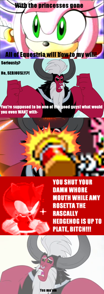 Size: 800x2250 | Tagged: amy rose, crossover, derpibooru import, everyone steals tirek's meme, exploitable meme, lord tirek, meme, safe, sonic the hedgehog (series), tirek is doomed, tirek vs everyone meme, vulgar