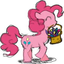 Size: 747x750 | Tagged: artist:ponescribbles, derpibooru import, feather, green isn't your color, mouth hold, pinkie pie, raised leg, safe, scene interpretation, solo