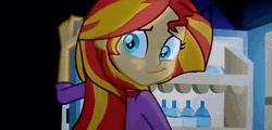 Size: 800x384 | Tagged: safe, derpibooru import, screencap, boulder (pet), maud pie, sunset shimmer, equestria girls, rainbow rocks, :t, animated, exploitable meme, looking back, open mouth, screaming, smiling, sunset screamer, surprised, wide eyes