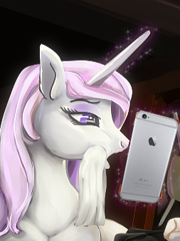 Size: 253x338 | Tagged: safe, artist:lostdragon01, derpibooru import, edit, fleur-de-lis, unicorn, apple (company), cropped, iphone, iphone 6, logo, lowres, magic, product placement, solo