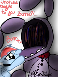 Size: 768x1024 | Tagged: bonnie, derpibooru import, five nights at freddy's, five nights at freddy's 2, rainbow dash, robot, semi-grimdark, withered bonnie