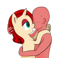Size: 1024x768 | Tagged: artist needed, safe, derpibooru import, rarity, oc, oc:anon, oc:ruby (8chan), human, pony, /pone/, 8chan, bedroom eyes, female, hug, human on pony snuggling, male, recolor, red anon, simple background, snuggling, straight, transparent background