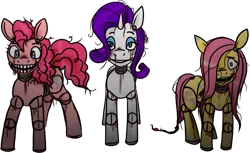 Size: 1121x685 | Tagged: artist:twitchygreyfox, blood, derpibooru import, five nights at freddy's, fluttershy, nightmare fuel, pinkie pie, rarity, robot, semi-grimdark, simple background, transparent background